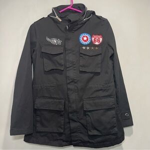 Monarda Patchwork Utility Black Jacket with Hood